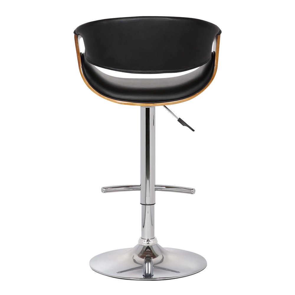 Black And Silver Fabric And Solid Wood Low Back Adjustable Height Swivel Bar Chair