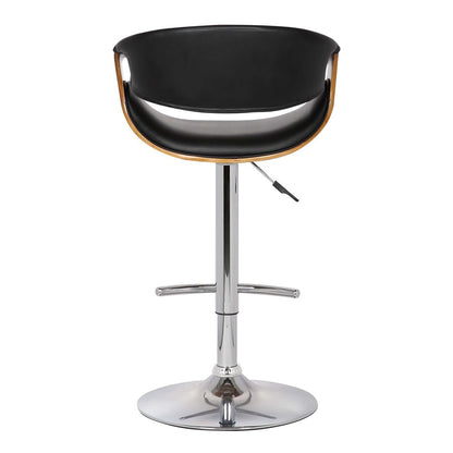 Black And Silver Fabric And Solid Wood Low Back Adjustable Height Swivel Bar Chair