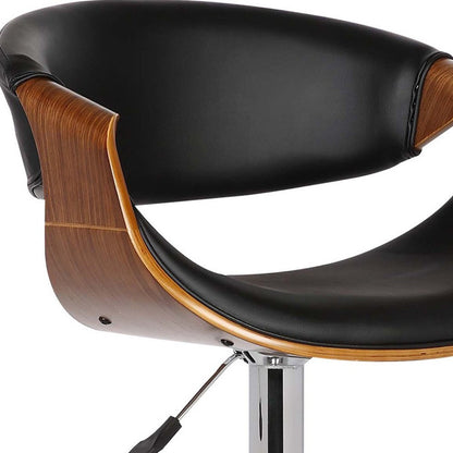 Black And Silver Fabric And Solid Wood Low Back Adjustable Height Swivel Bar Chair