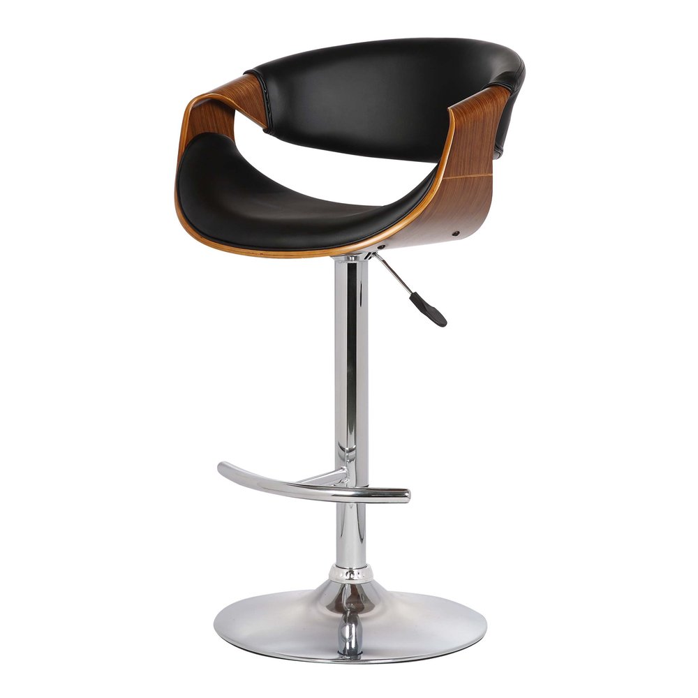 Black And Silver Fabric And Solid Wood Low Back Adjustable Height Swivel Bar Chair