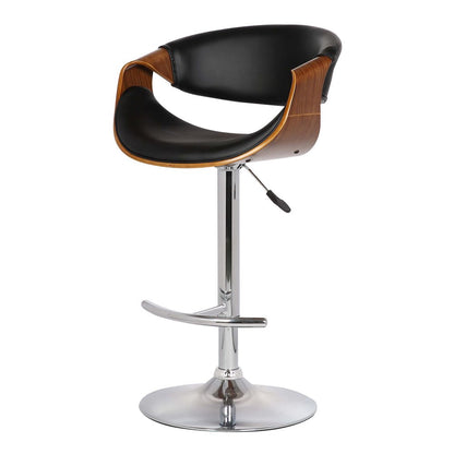 Black And Silver Fabric And Solid Wood Low Back Adjustable Height Swivel Bar Chair