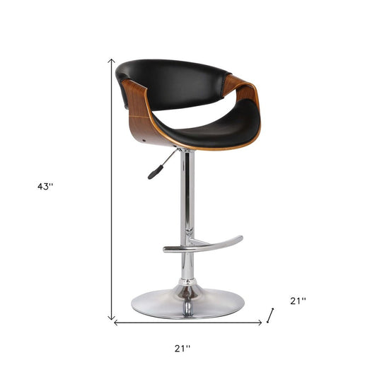 Black And Silver Fabric And Solid Wood Low Back Adjustable Height Swivel Bar Chair