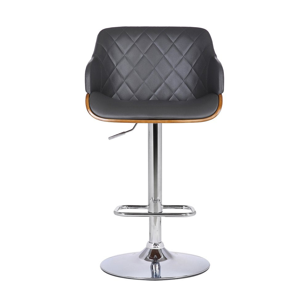 Gray And Silver Faux Leather And Fabric And Iron Low Back Adjustable Height Swivel Bar Chair