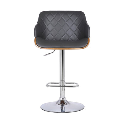 Gray And Silver Faux Leather And Fabric And Iron Low Back Adjustable Height Swivel Bar Chair