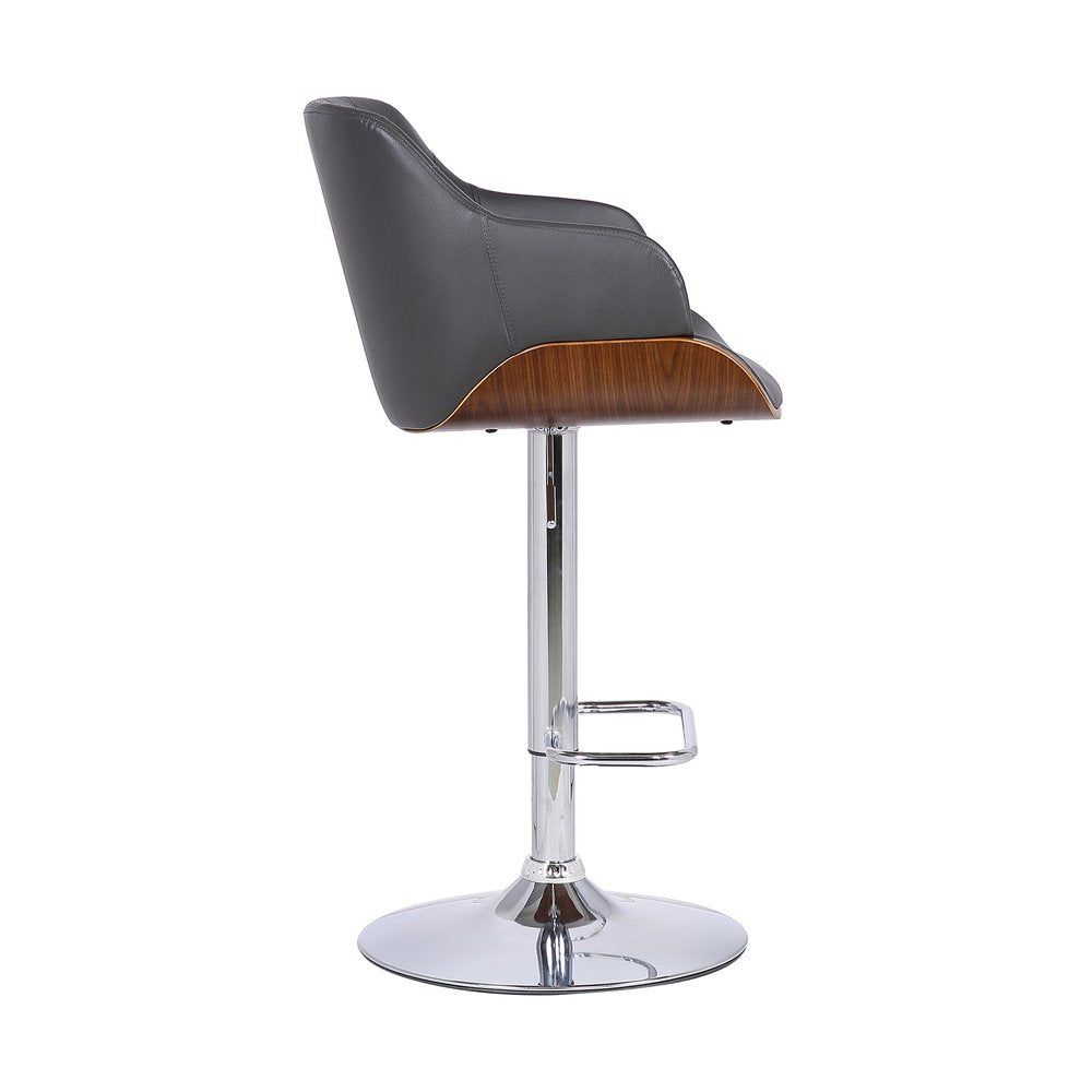 Gray And Silver Faux Leather And Fabric And Iron Low Back Adjustable Height Swivel Bar Chair
