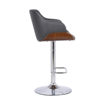 Gray And Silver Faux Leather And Fabric And Iron Low Back Adjustable Height Swivel Bar Chair