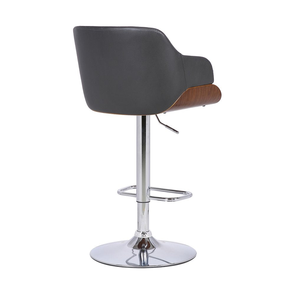 Gray And Silver Faux Leather And Fabric And Iron Low Back Adjustable Height Swivel Bar Chair