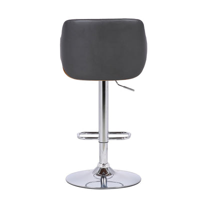 Gray And Silver Faux Leather And Fabric And Iron Low Back Adjustable Height Swivel Bar Chair