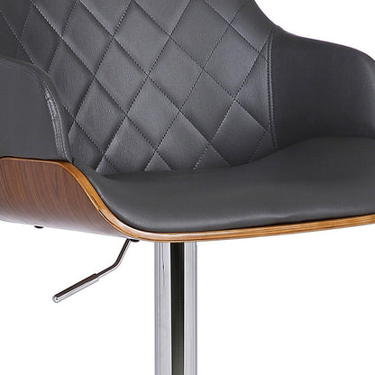 Gray And Silver Faux Leather And Fabric And Iron Low Back Adjustable Height Swivel Bar Chair
