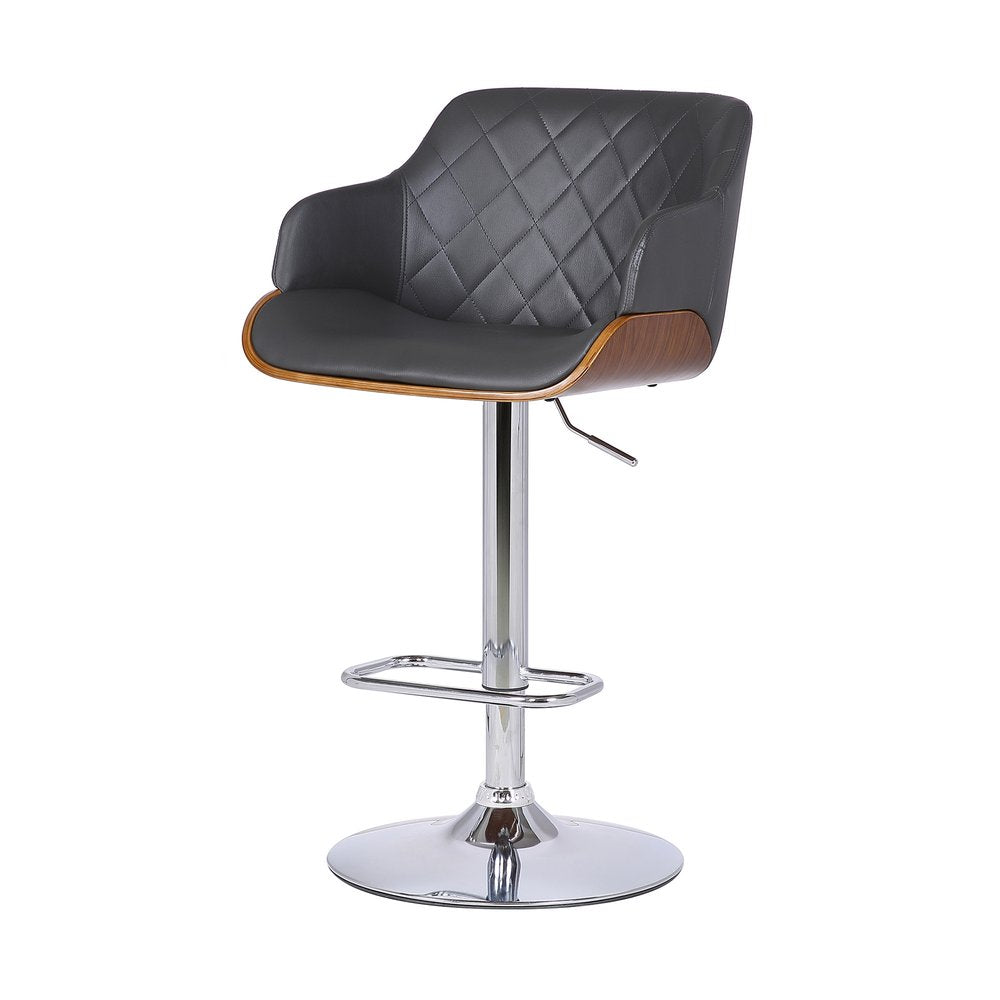Gray And Silver Faux Leather And Fabric And Iron Low Back Adjustable Height Swivel Bar Chair
