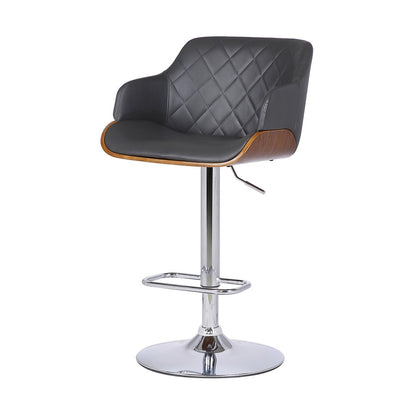 Gray And Silver Faux Leather And Fabric And Iron Low Back Adjustable Height Swivel Bar Chair
