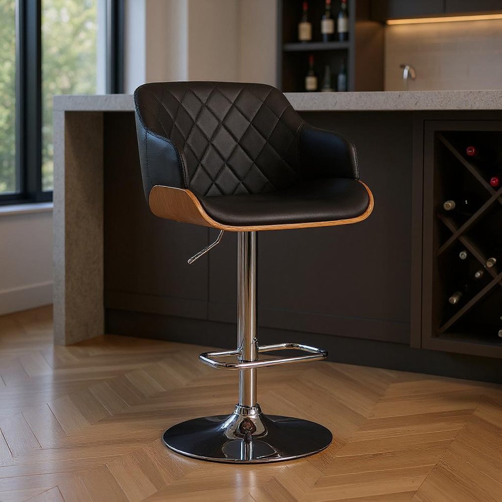 25" Black And Silver Faux Leather And Iron Swivel Low Back Adjustable Height Bar Chair