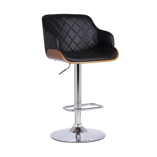 Black And Silver Faux Leather And Fabric And Iron Low Back Adjustable Height Swivel Bar Chair
