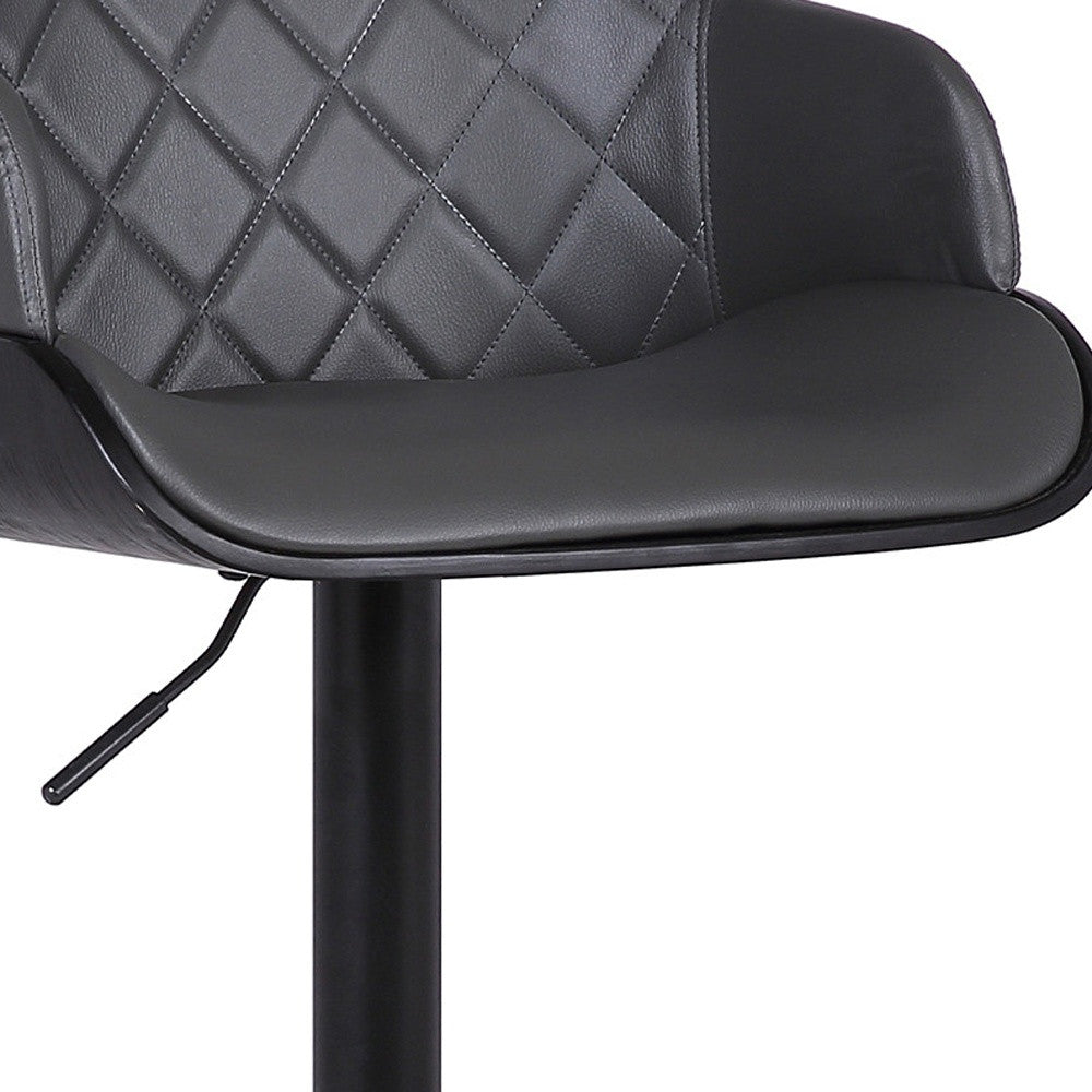 25" Gray And Black Faux Leather And Iron Swivel Low Back Adjustable Height Bar Chair