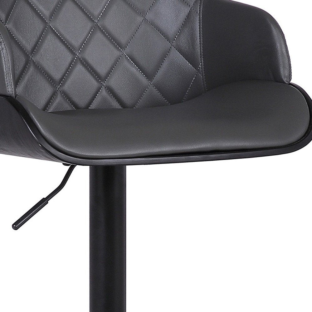 Gray and Black Faux Leather and Iron Low Back Adjustable Height Swivel Bar Chair