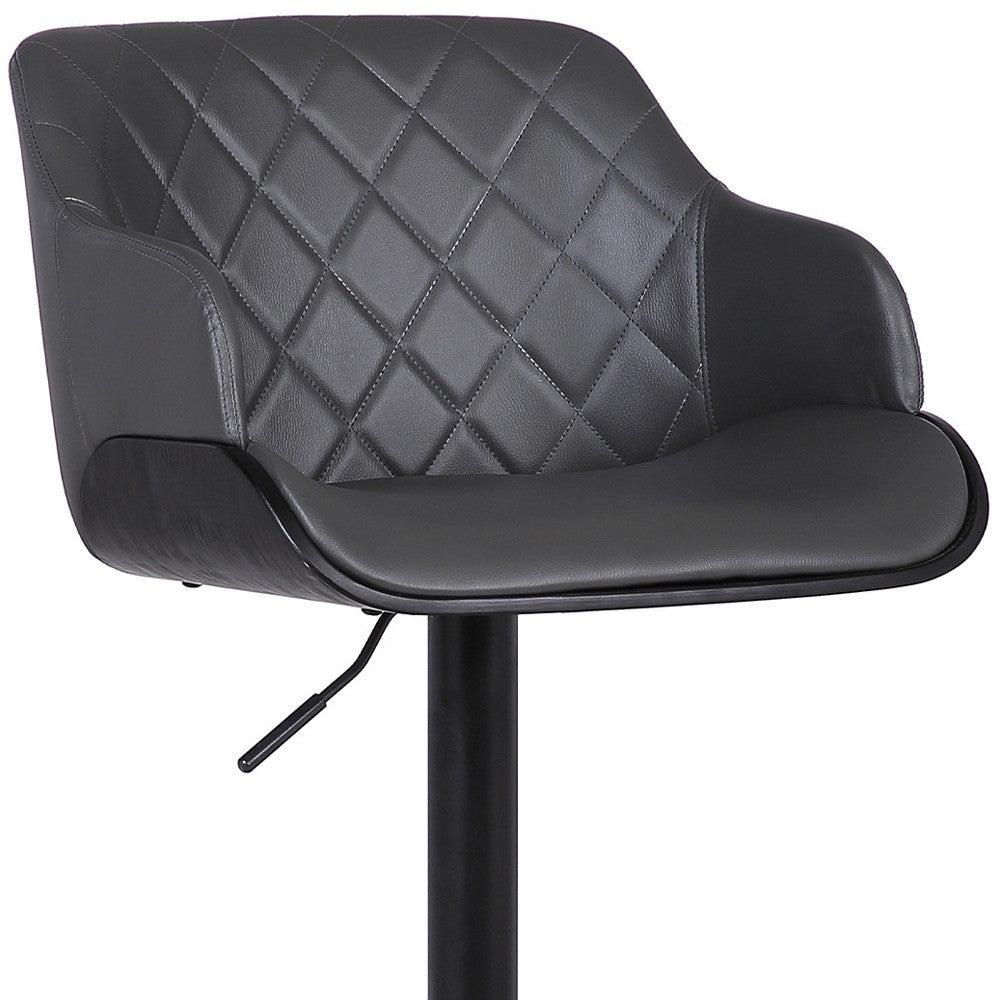 25" Gray And Black Faux Leather And Iron Swivel Low Back Adjustable Height Bar Chair