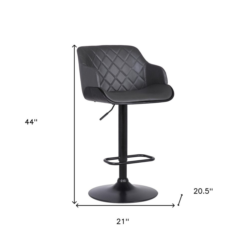 Gray and Black Faux Leather and Iron Low Back Adjustable Height Swivel Bar Chair