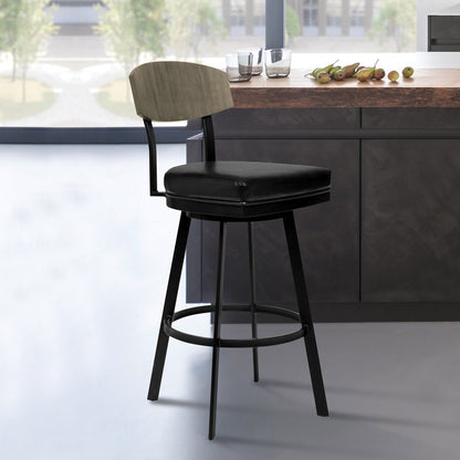 30" Black Fabric And Iron Bar Height Bar Chair