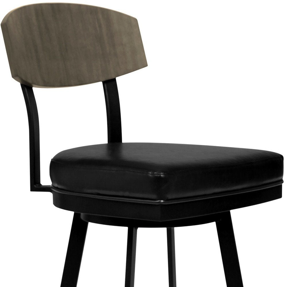 30" Black Fabric And Iron Bar Height Bar Chair