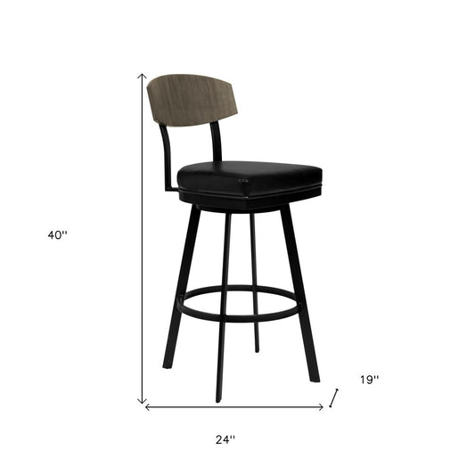 30" Black Fabric And Iron Bar Height Bar Chair