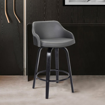 26" Gray And Black Fabric And Iron Low Back Counter Height Swivel Bar Chair