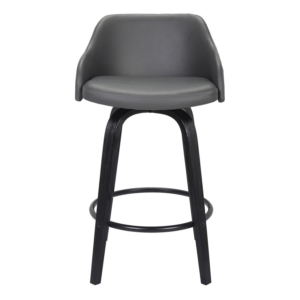 26" Gray And Black Fabric And Iron Low Back Counter Height Swivel Bar Chair