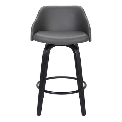 26" Gray And Black Fabric And Iron Low Back Counter Height Swivel Bar Chair
