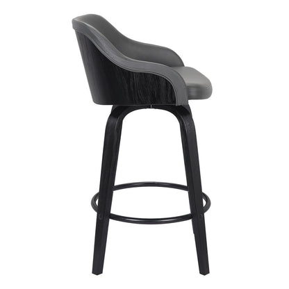 26" Gray And Black Fabric And Iron Low Back Counter Height Swivel Bar Chair