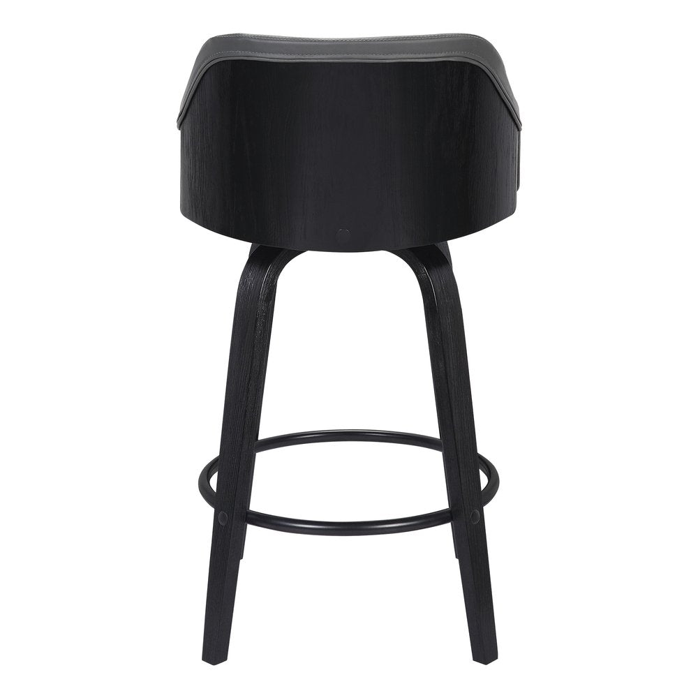 26" Gray And Black Fabric And Iron Low Back Counter Height Swivel Bar Chair