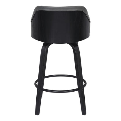 26" Gray And Black Fabric And Iron Low Back Counter Height Swivel Bar Chair