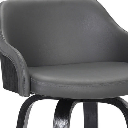 26" Gray And Black Fabric And Iron Low Back Counter Height Swivel Bar Chair