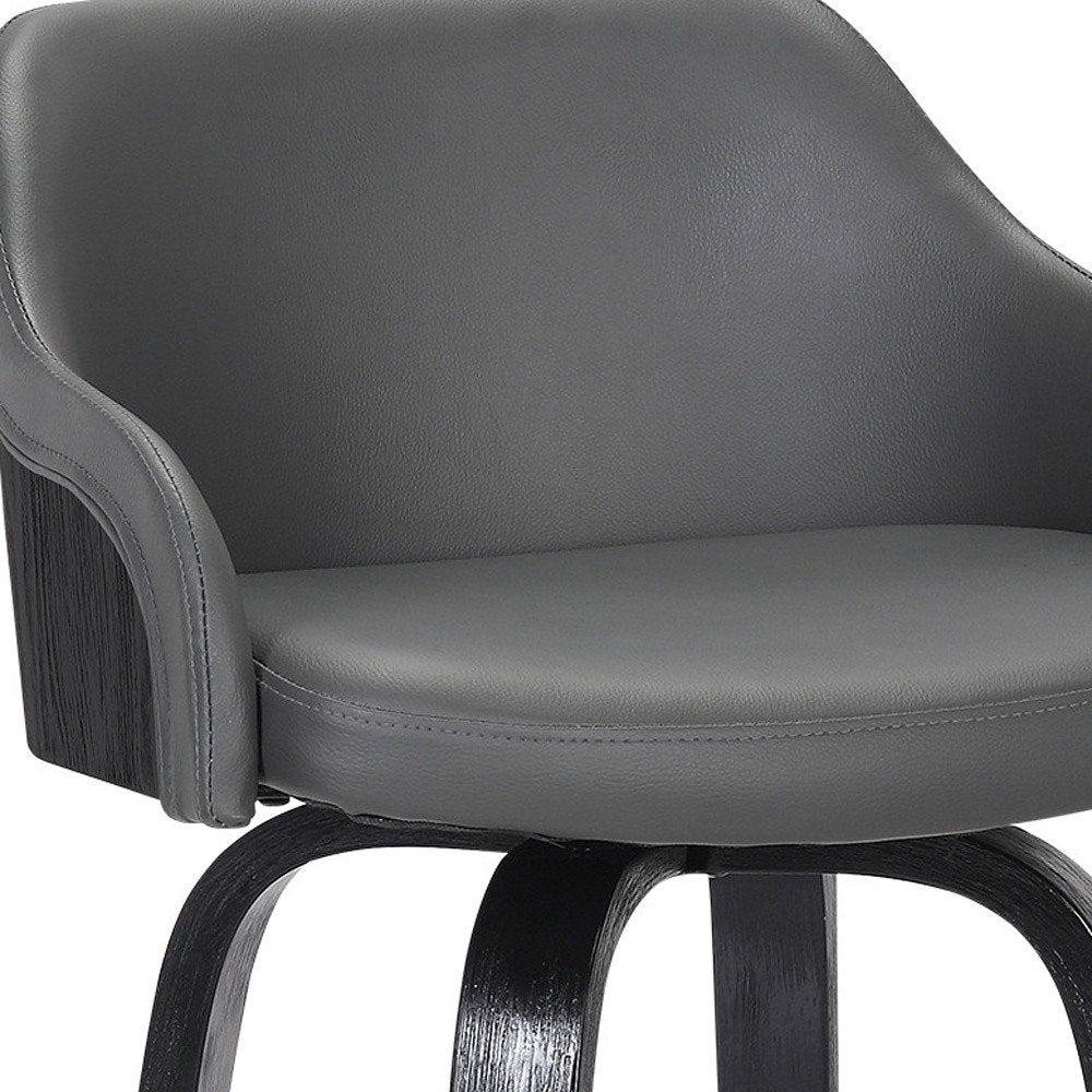 26" Gray And Black Fabric And Iron Low Back Counter Height Swivel Bar Chair