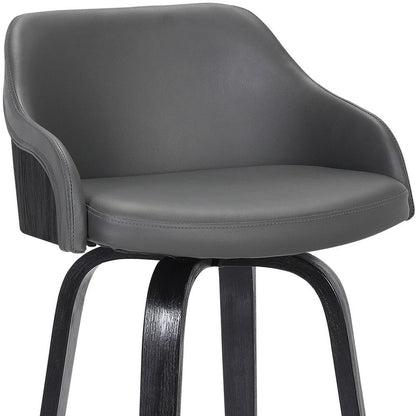 26" Gray And Black Fabric And Iron Low Back Counter Height Swivel Bar Chair