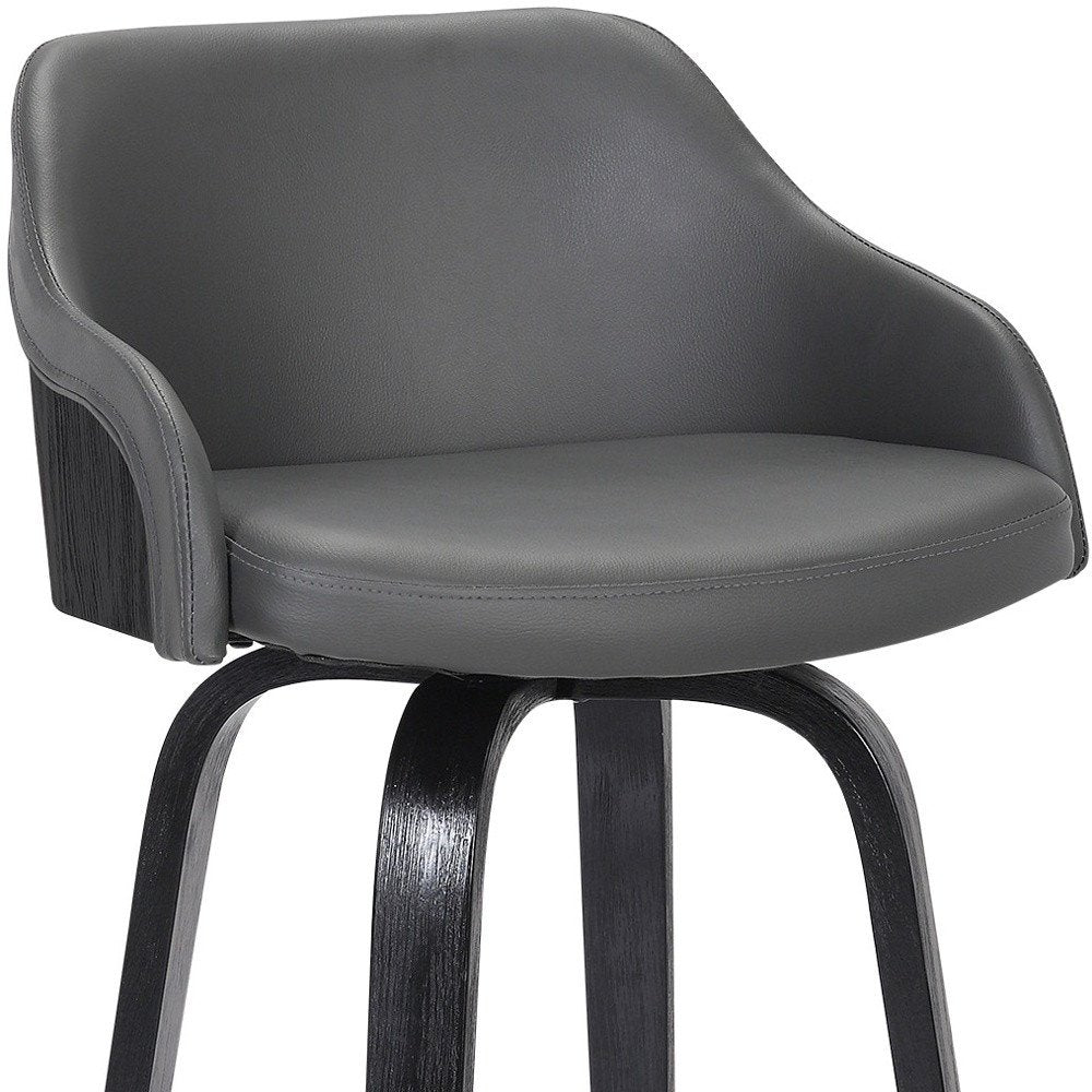 26" Gray And Black Fabric And Iron Low Back Counter Height Swivel Bar Chair