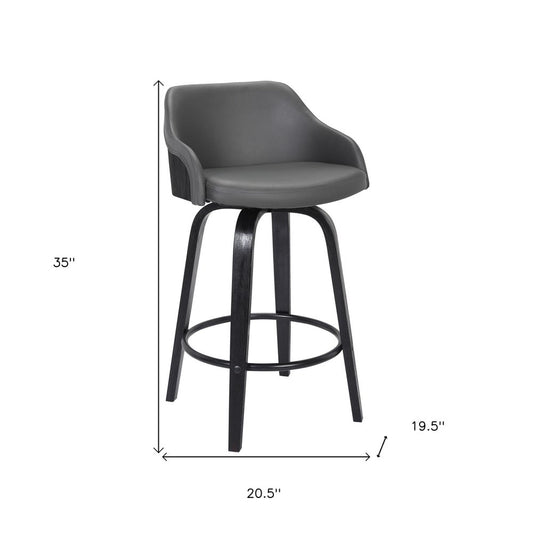 26" Gray And Black Fabric And Iron Low Back Counter Height Swivel Bar Chair