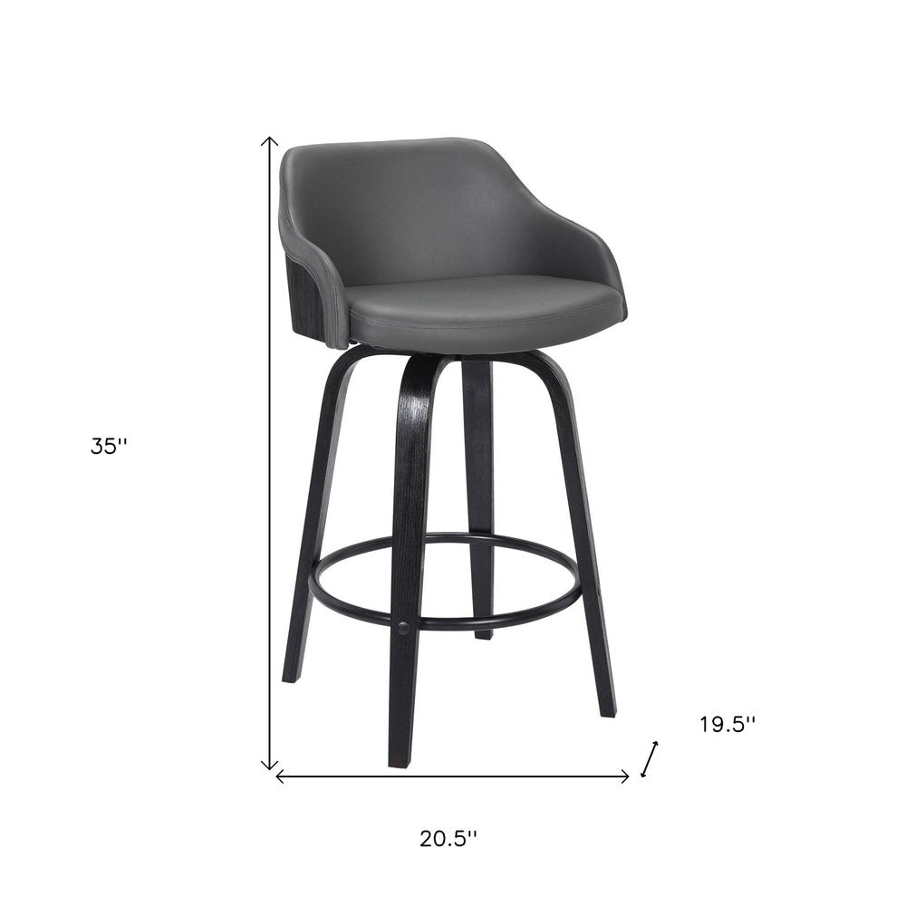 26" Gray And Black Fabric And Iron Low Back Counter Height Swivel Bar Chair