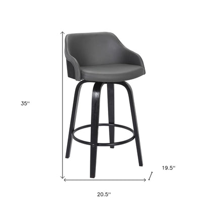 26" Gray And Black Fabric And Iron Low Back Counter Height Swivel Bar Chair
