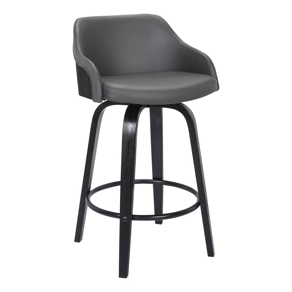 26" Gray And Black Fabric And Iron Low Back Counter Height Swivel Bar Chair