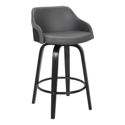 26" Gray And Black Fabric And Iron Low Back Counter Height Swivel Bar Chair