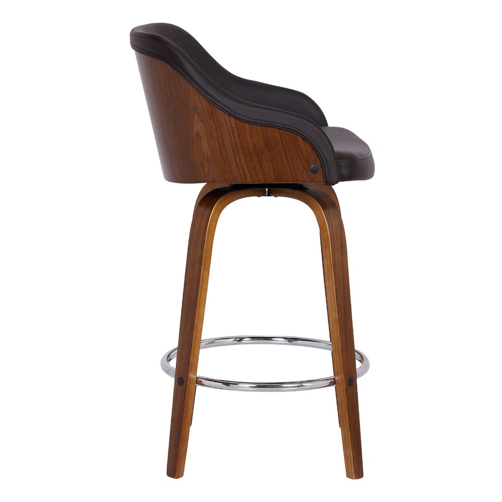 26" Brown Fabric And Iron Low Back Counter Height Swivel Bar Chair