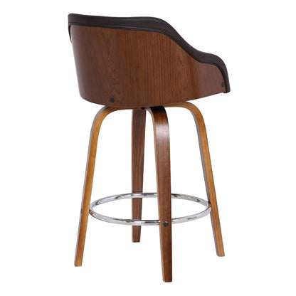 26" Brown Fabric And Iron Low Back Counter Height Swivel Bar Chair