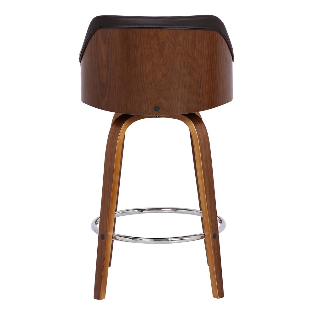 26" Brown Fabric And Iron Low Back Counter Height Swivel Bar Chair