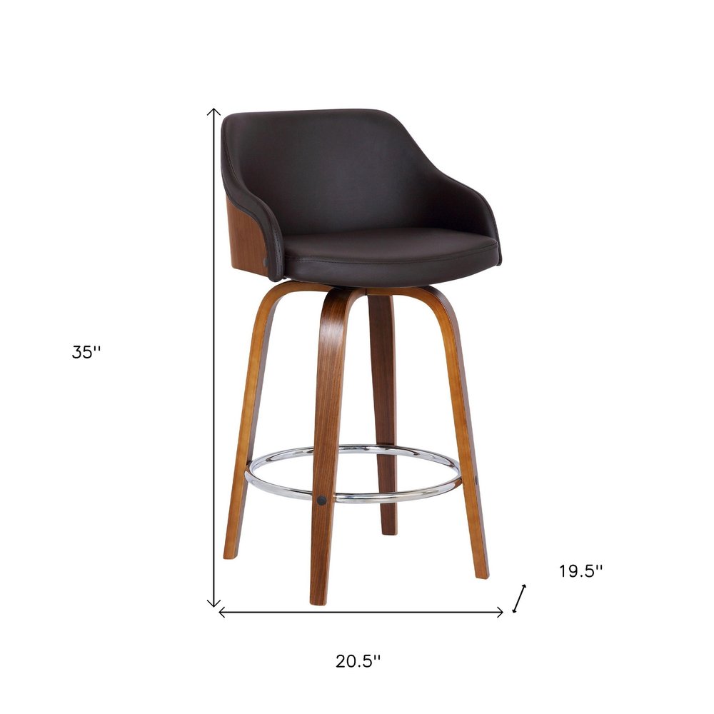 26" Brown Fabric And Iron Low Back Counter Height Swivel Bar Chair