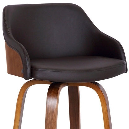 26" Brown Fabric And Iron Low Back Counter Height Swivel Bar Chair