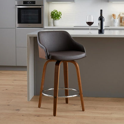 26" Brown Iron Swivel Low Back Counter Height Bar Chair