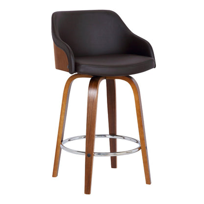 26" Brown Fabric And Iron Low Back Counter Height Swivel Bar Chair