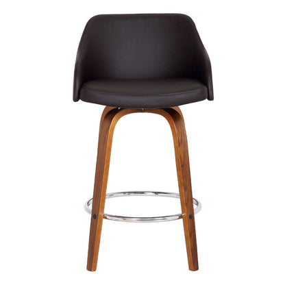26" Brown Fabric And Iron Low Back Counter Height Swivel Bar Chair