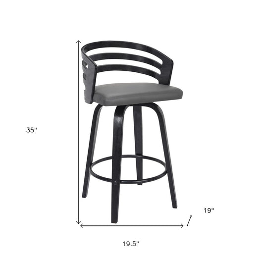 26" Gray and Black Fabric and Iron Low Back Counter Height Swivel Bar Chair