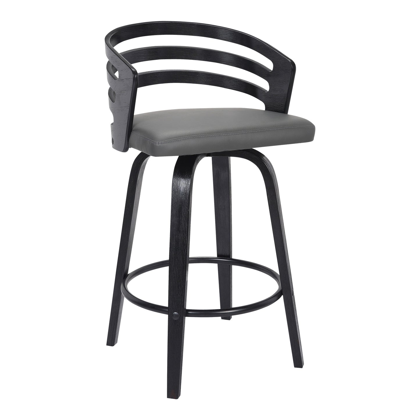 30" Gray And Black Iron Swivel Low Back Bar Height Bar Chair