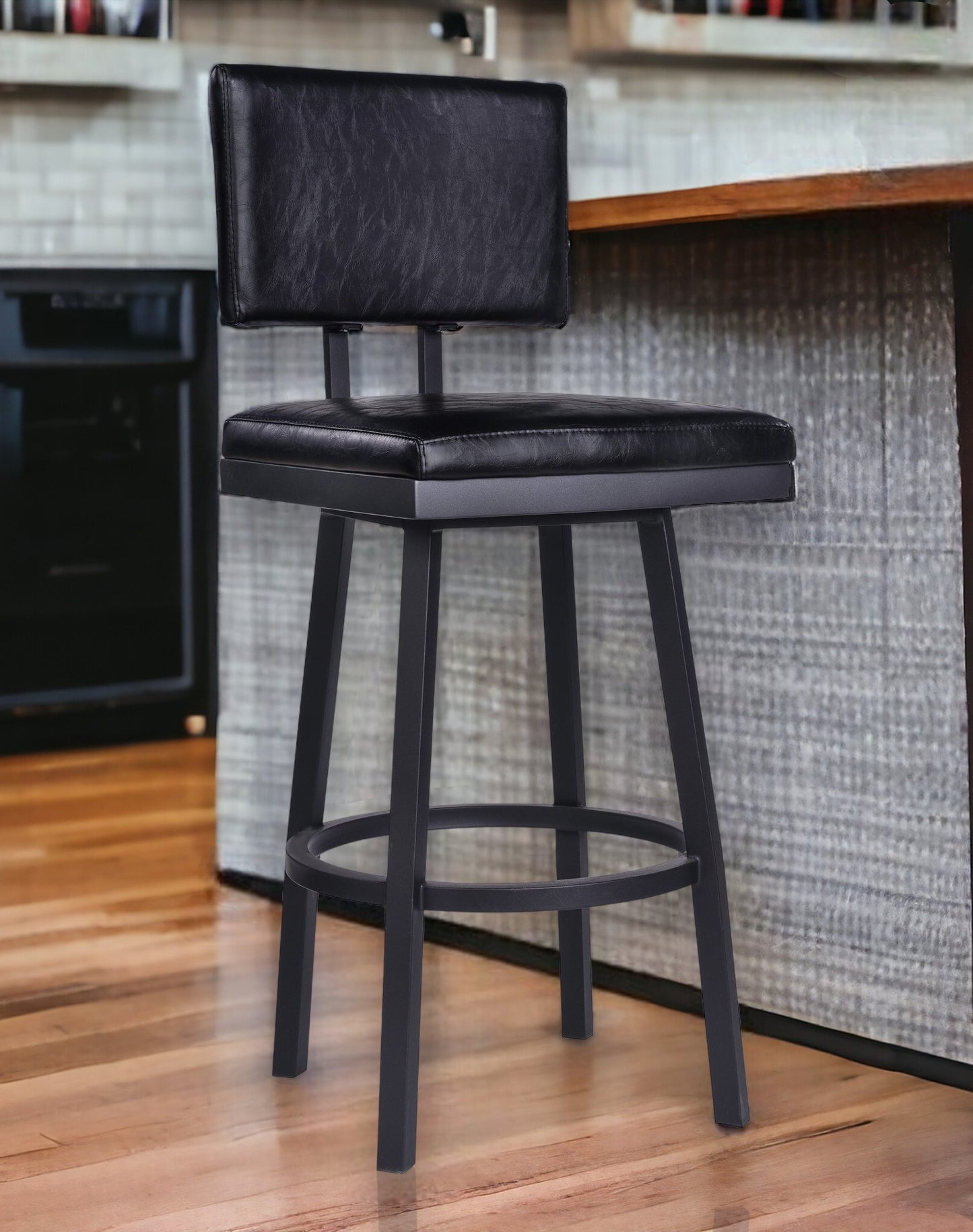 30" Black Iron Swivel Bar Height Bar Chair